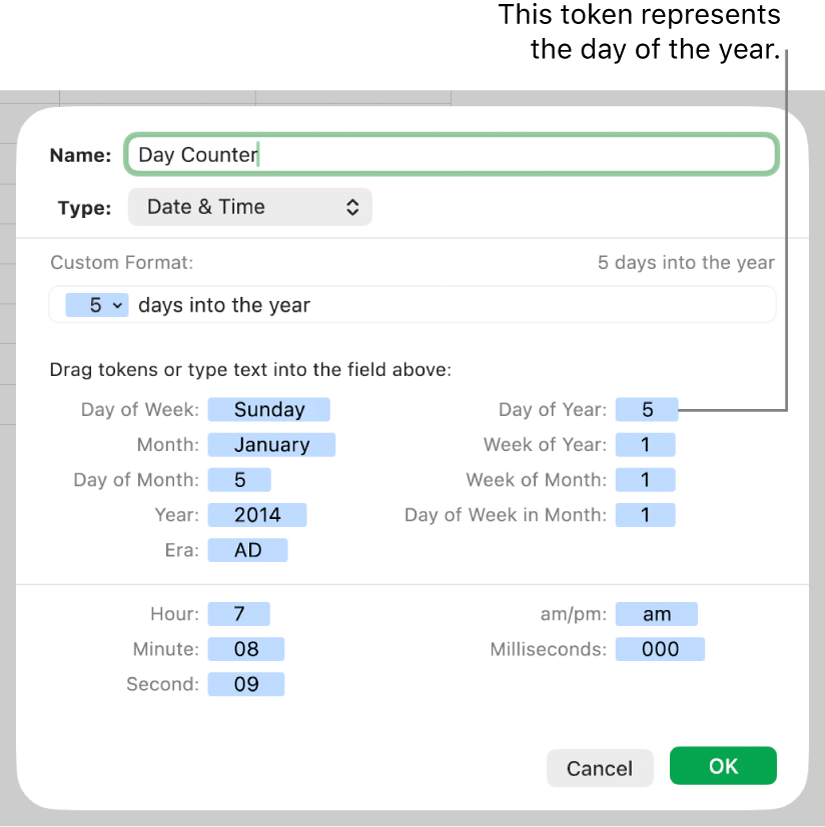 Custom date and time cell format.