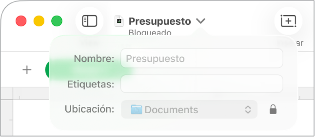 Menú desplegable para bloquear y desbloquear una hoja de cálculo.