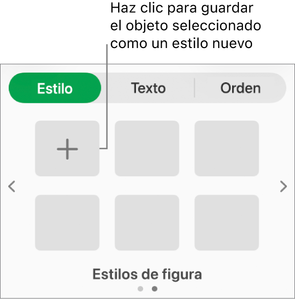 La pestaña Estilo de la barra lateral Formato con cuatro estilos de imagen, el botón Crear estilo y un marcador de posición de estilo vacío.