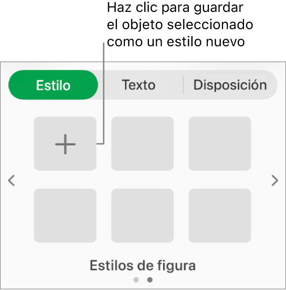La ficha Estilo de la barra lateral Formato con cuatro estilos de imagen, el botón “Crear estilo” y un marcador de posición de estilo vacío.