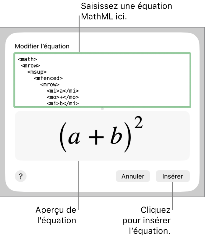 Équation de la pente d’une droite dans le champ Modifier l’équation et aperçu de la formule en dessous.