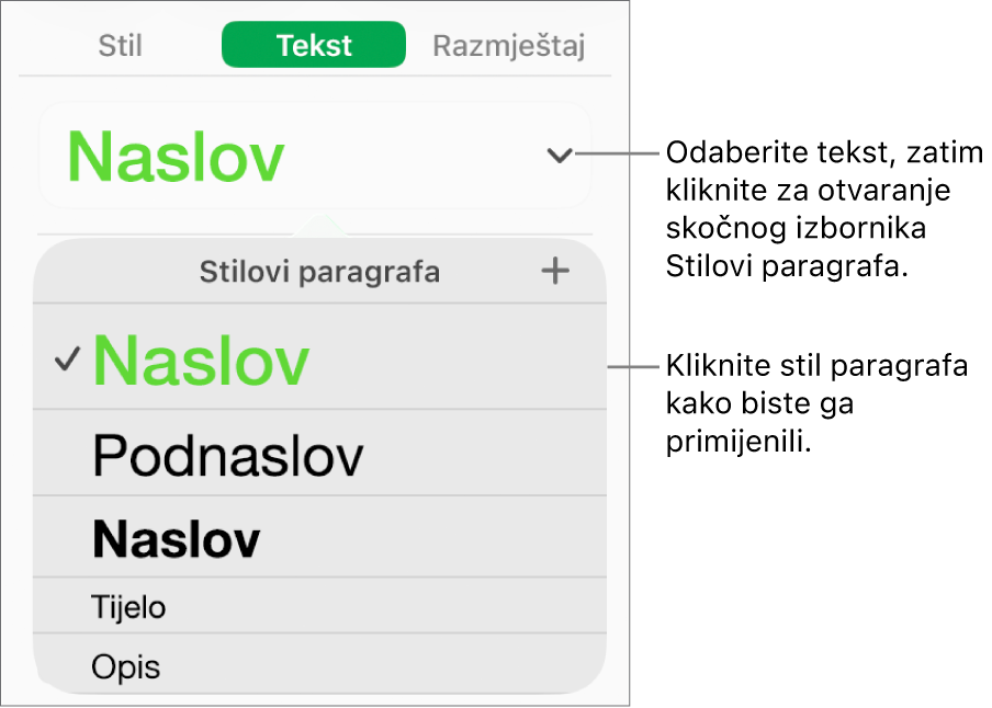 Izbornik Stilovi paragrafa.