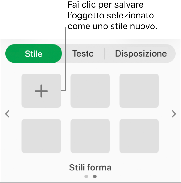 Pannello Stile della barra laterale Formattazione con quattro stili di immagine, un pulsante “Crea stile” e un segnaposto vuoto per gli stili.