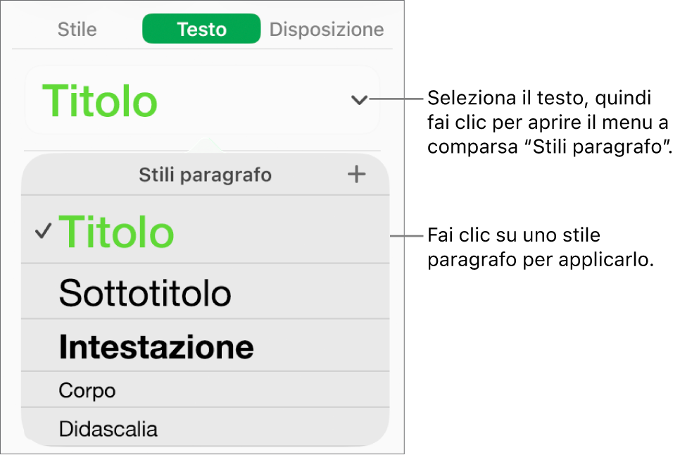 Menu “Stili Paragrafo”.