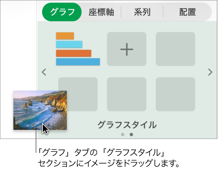 画像をサイドバーのグラフスタイルセクションにドラッグして新しいスタイルを作成している状態。