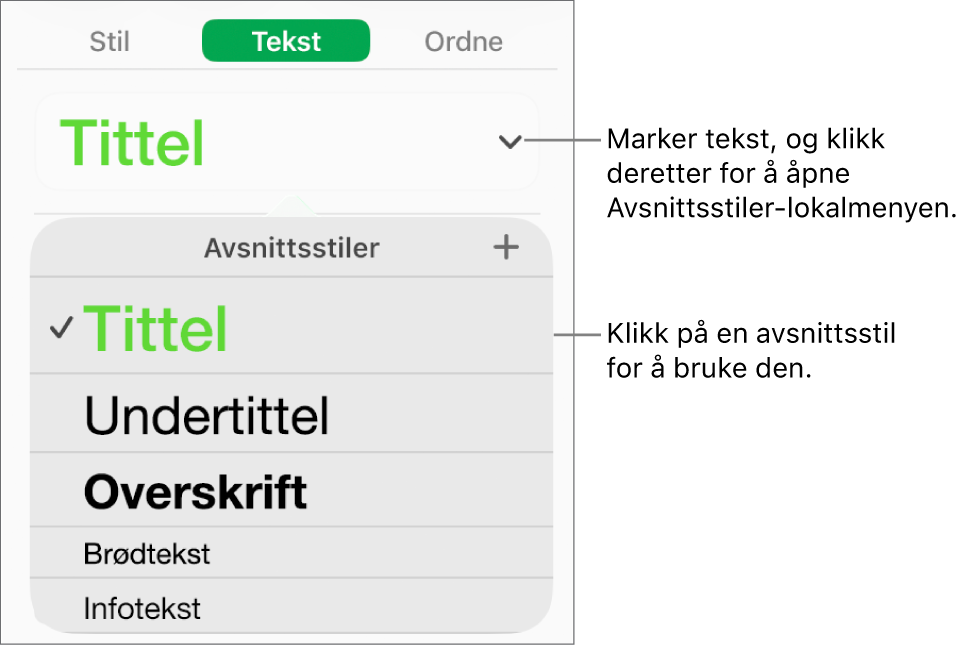 Avsnittsstil-menyen.
