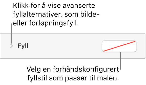 Kontrollene som brukes til å velge fyllfarge.