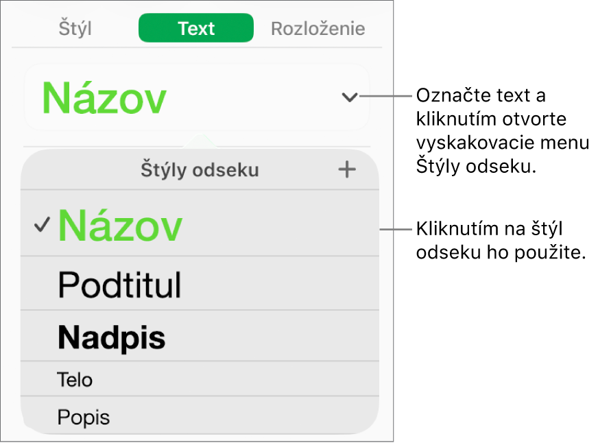 Menu Štýly odseku.