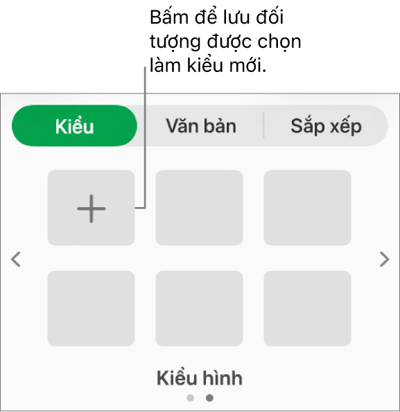 Tab Kiểu của thanh bên Định dạng với bốn kiểu hình ảnh, một nút Tạo kiểu và một trình giữ chỗ kiểu trống.