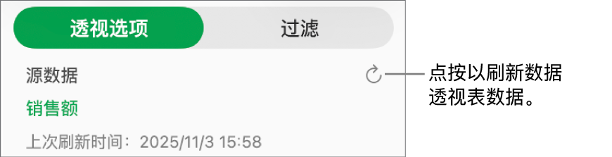 “透视选项”标签显示刷新数据透视表的选项。