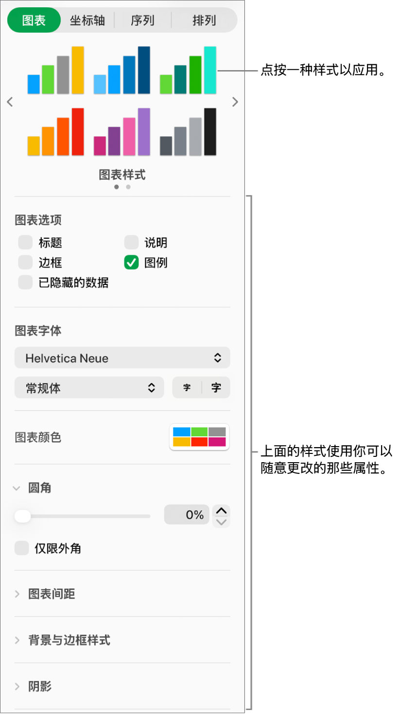 显示用于格式化图表的控制的“格式”边栏。