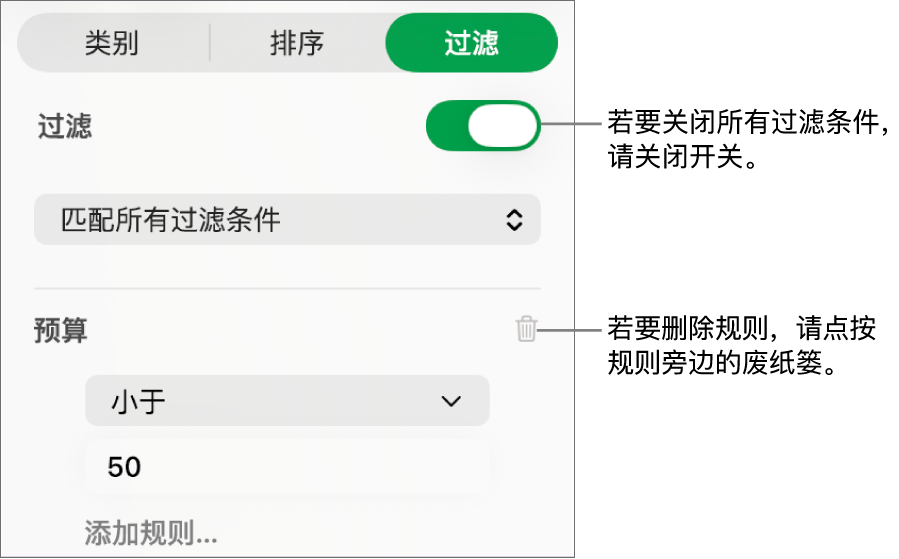 用于删除过滤条件或关闭所有过滤条件的控制。