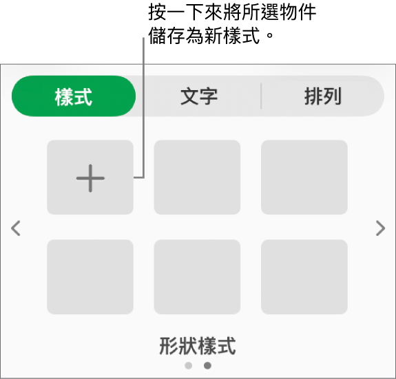 「格式」側邊欄的「樣式」分頁帶有四種影像樣式、「製作樣式」按鈕和空白的樣式暫存區。