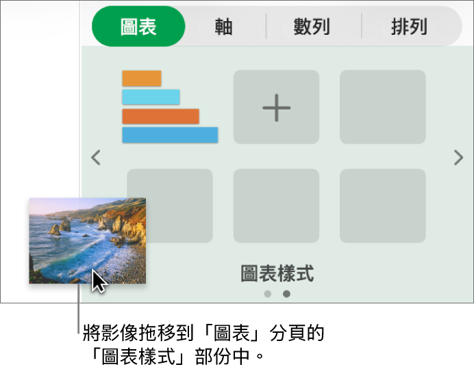 拖移影像至側邊欄中的圖表樣式部份以製作新樣式。
