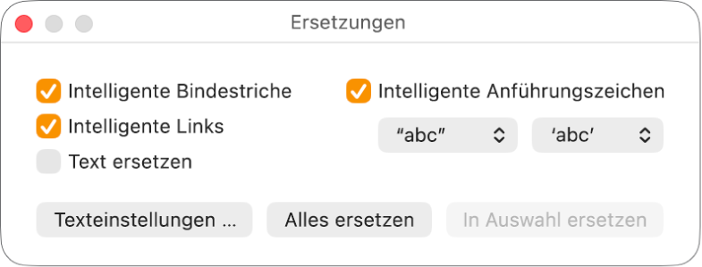 Das Fenster für Ersetzungen