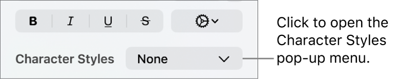 The Character Styles pop-up menu.