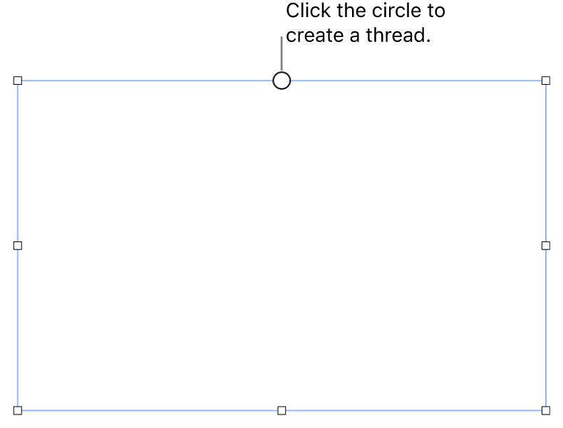 An empty text box with a white circle at the top and resize handles on the corners, sides and bottom.
