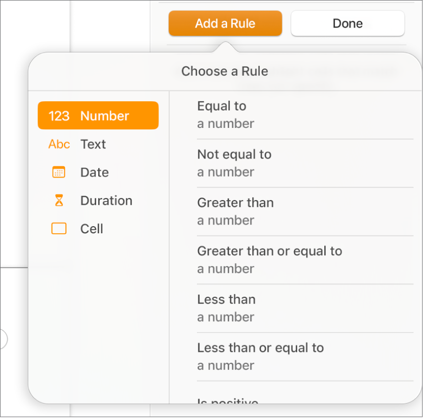Buttons for creating conditional cell highlighting rules.