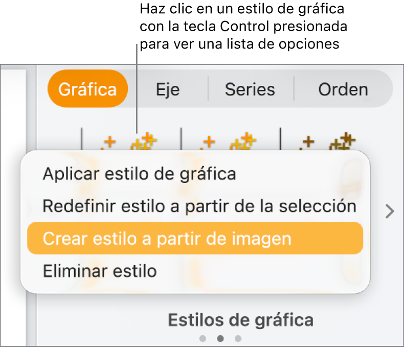 El menú de función rápida de estilo de gráfica.