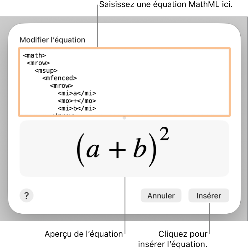 Équation de la pente d’une droite dans le champ Modifier l’équation et aperçu de la formule en dessous.