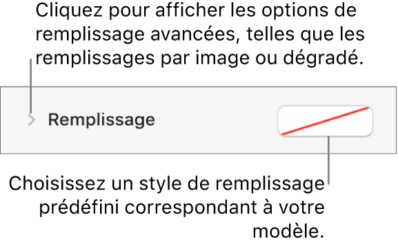 Commandes de sélection d’une couleur de remplissage.