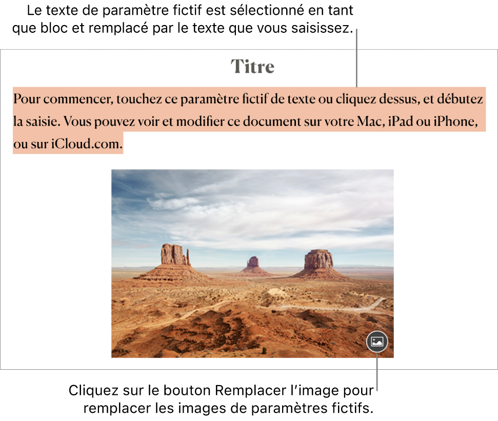 Texte et images de paramètre fictif.