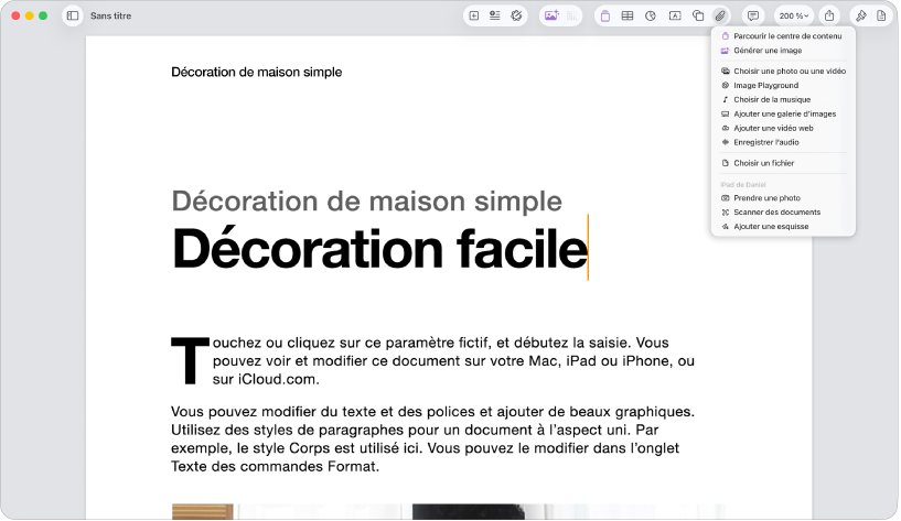 Un document ouvert avec le menu Ajouter des données ouvert.