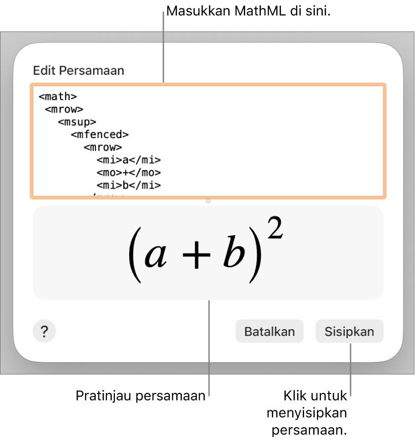 Persamaan untuk kemiringan garis di bidang Edit Persamaan, dan pratinjau formula di bawah.