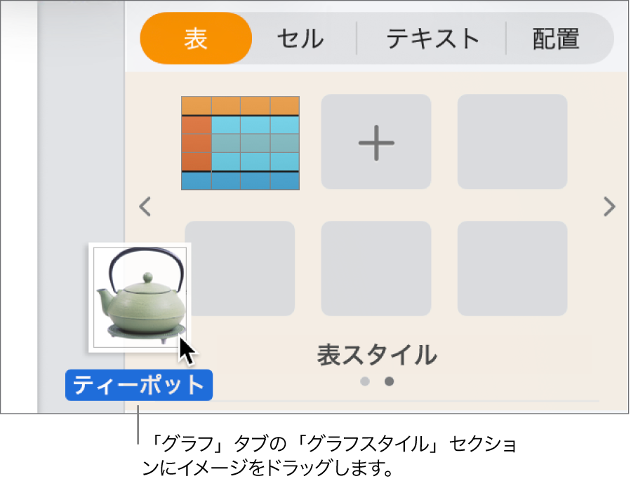 画像をサイドバーのグラフスタイルセクションにドラッグして新しいスタイルを作成している状態。