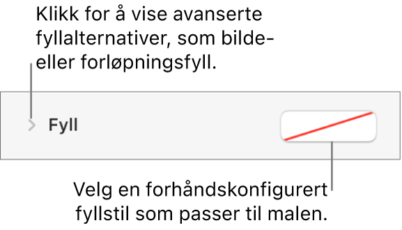 Kontrollene som brukes til å velge fyllfarge.
