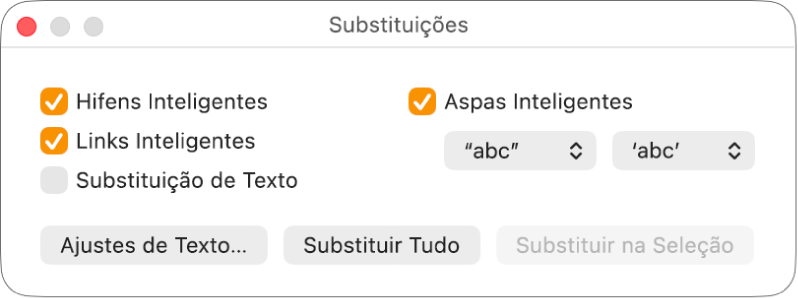 A janela Substituições.