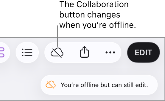An alert on the screen says “You’re offline but can still edit.”