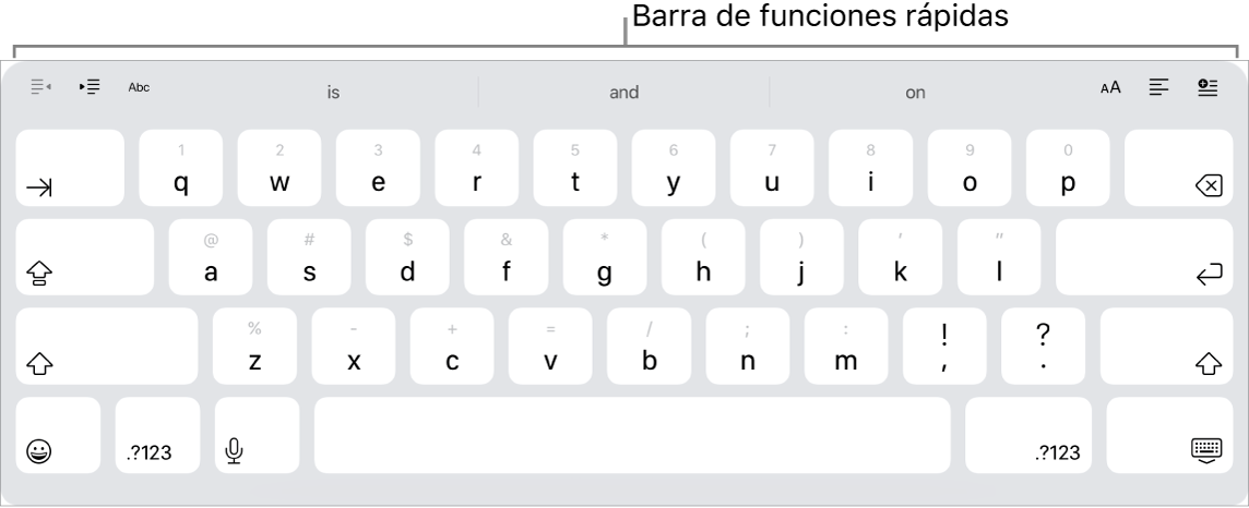 Un teclado con botones de funciones rápidas alineados sobre las teclas de la fila superior.