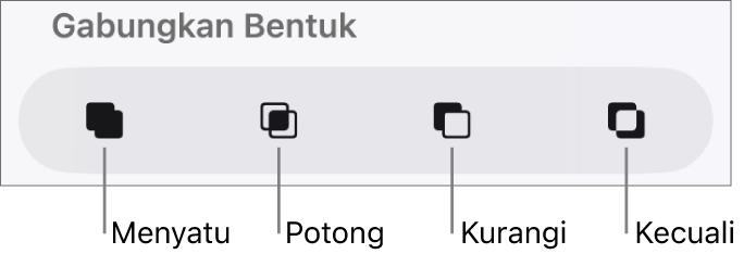 Tombol Menyatu, Potong, Kurangi, dan Kecualikan di bawah Gabungkan Bentuk.