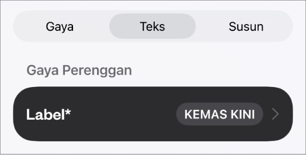 Gaya perenggan Isi dengan asterisk bersebelahannya dan butang Kemas Kini di sebelah kanan.