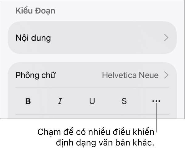 Tab Văn bản của điều khiển Định dạng, với lời nhắc đến nút Tùy chọn văn bản khác.