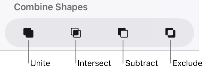 Unite, Intersect, Subtract, and Exclude buttons below Combined Shapes.