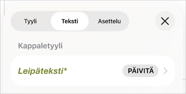Leipäteksti-kappaletyyli ja sen vieressä tähtimerkki.