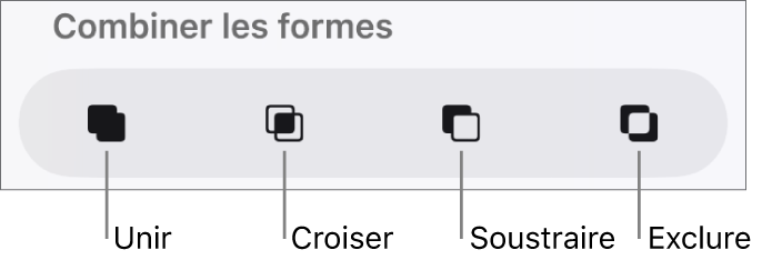 Unir, croiser, soustraire et exclure des boutons sous Formes combinées.
