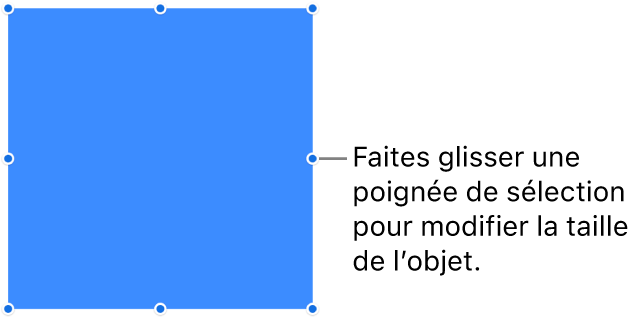 Un objet dont la bordure comporte des points bleus pour modifier sa taille.