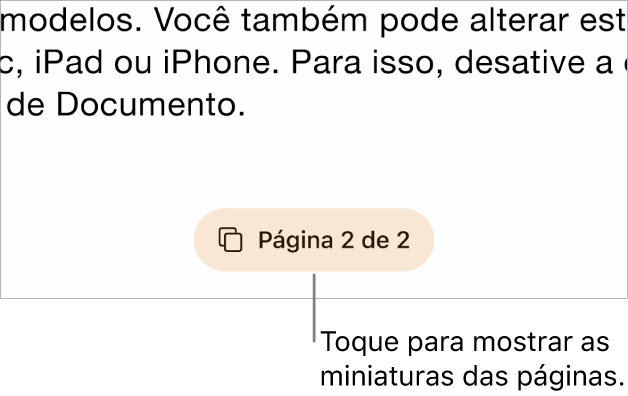 Um documento aberto com o botão de número da página no centro da parte inferior da tela.