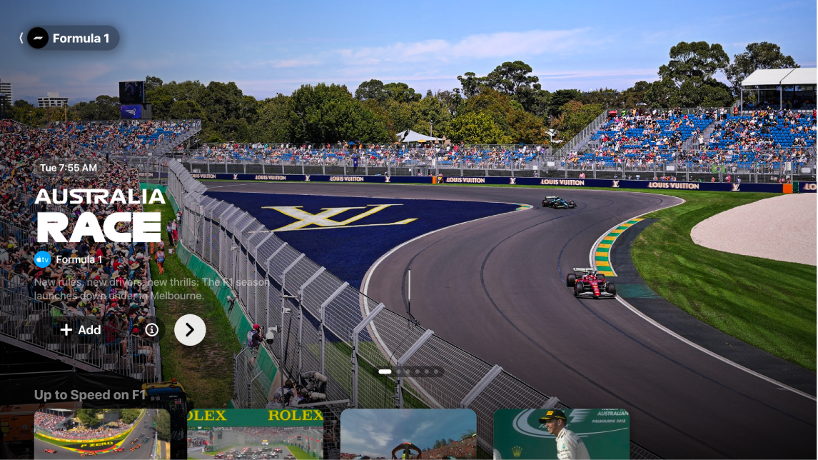 Screen showing Formula 1.