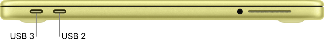 The USB 3 and USB 2 ports on MacBook Neo.