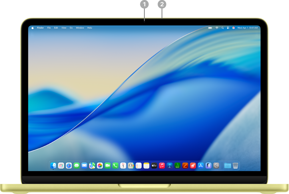 A MacBook Neo showing a 1080p FaceTime HD camera and microphone.