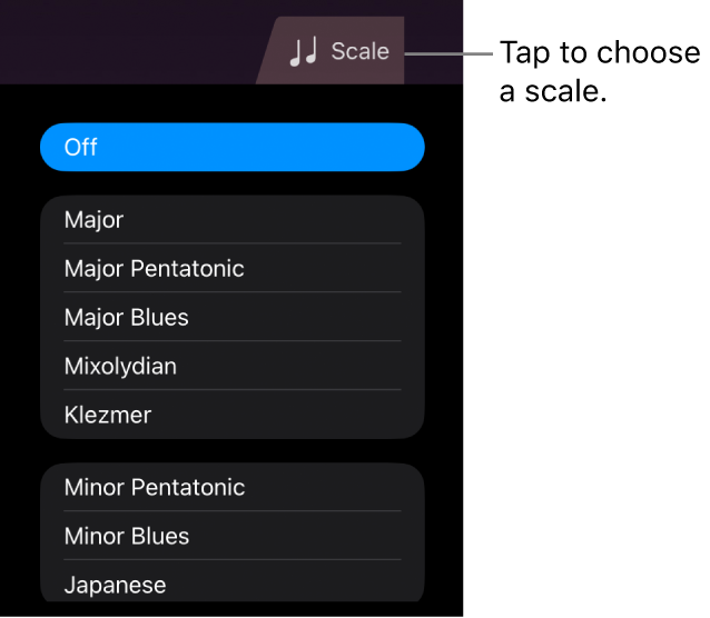 Strings Scale button and scale list