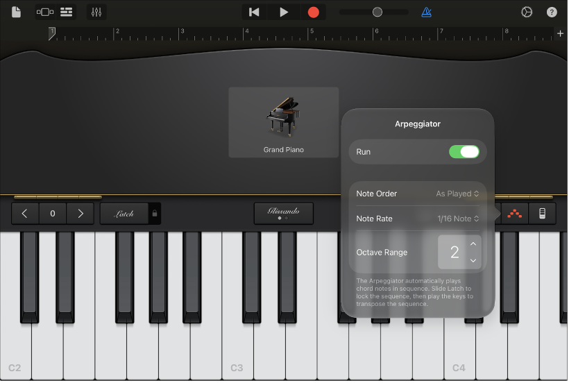 Keyboard Arpeggiator controls
