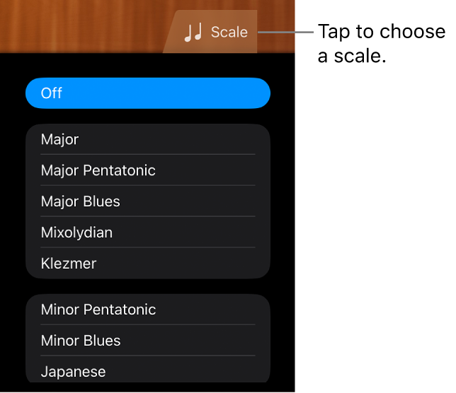Guitar Scale button and scale list