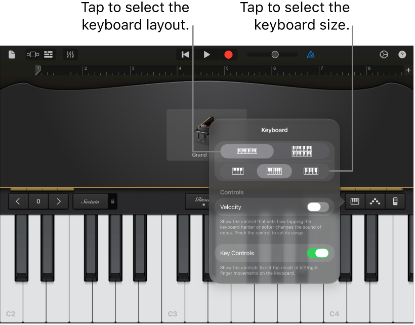 Keyboard layout and size controls