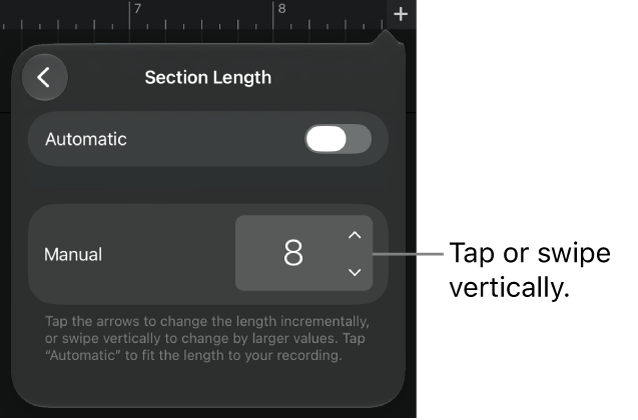 Controls for changing the length of a song section
