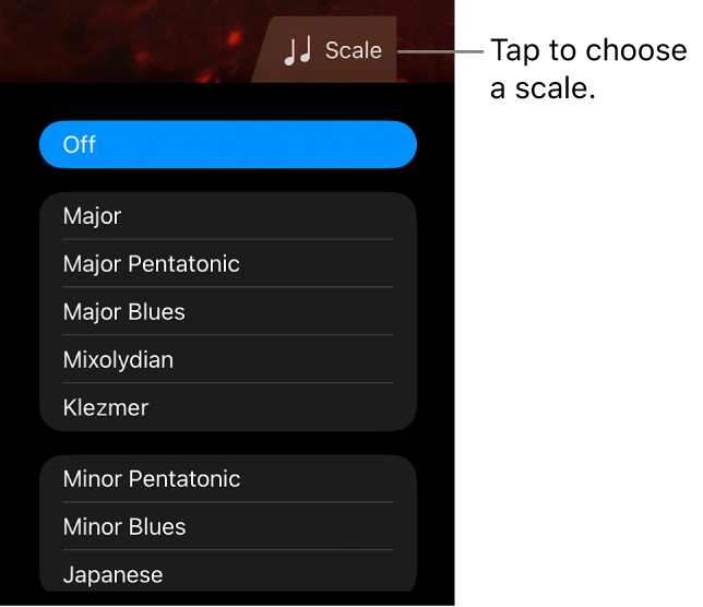 Bass Scale button and Scale list